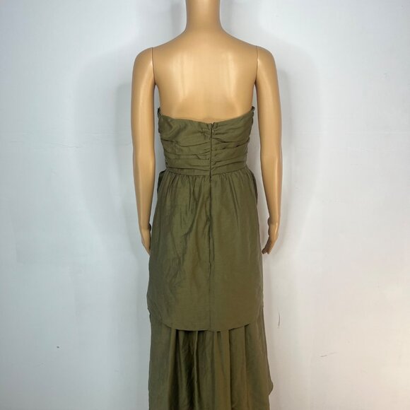 Lena The Rose Petals Dress Sage Green Tiered Strapless Maxi Sweetheart Layered - Picture 6 of 9